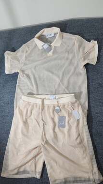 Linea Uomo LU Men's 2-Piece Mesh Polo and Shorts Set - Vanilla